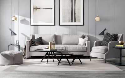 现代沙发茶几组合背景墙3D模型下载